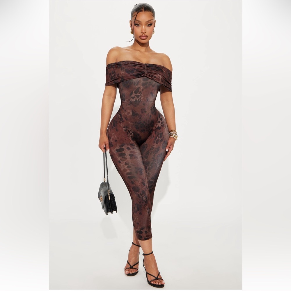 Fashion Nova Chic Brown Patterned Jumpsuit